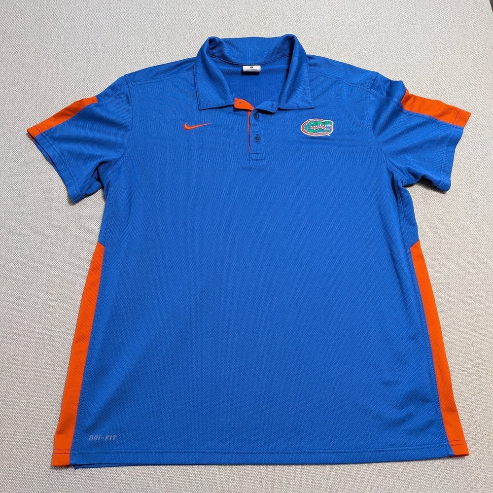 Nike Polo Shirt Men's Blue Orange L Dri-FIT Florida Gators Performance Top